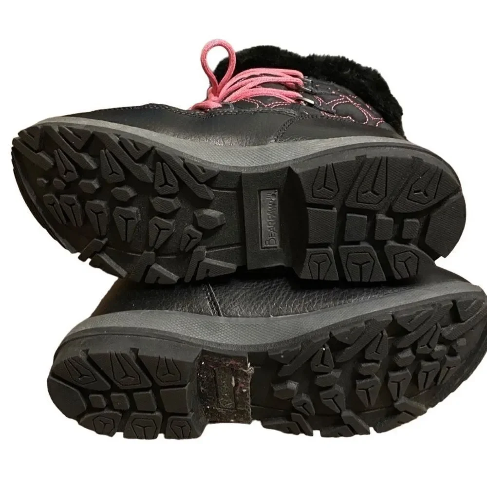 BEARPAW Meredith Girls Pink Black Heart Waterproof Snow Boots Youth 5 faux fur